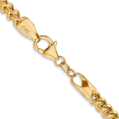 14K Yellow Gold 26 Inch 3.7mm Semi-Solid Franco With Fancy Lobster Clasp Chain Necklace