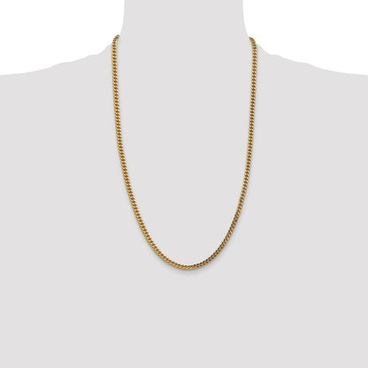 14K Yellow Gold 26 Inch 3.7mm Semi-Solid Franco With Fancy Lobster Clasp Chain Necklace