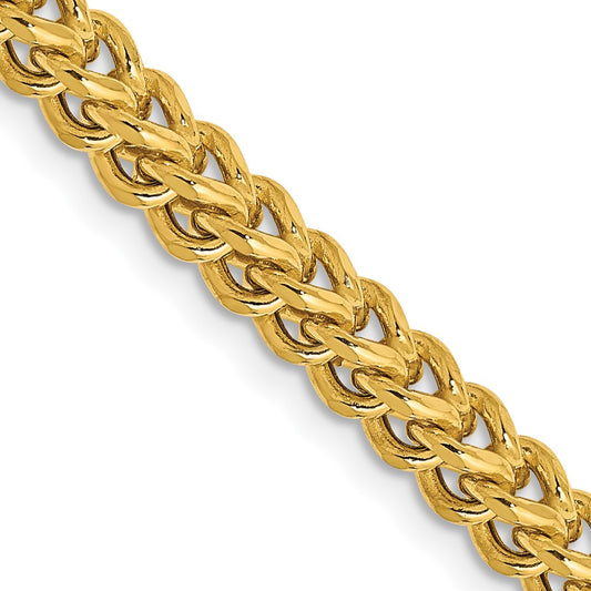 14K Yellow Gold 26 Inch 3.7mm Semi-Solid Franco With Fancy Lobster Clasp Chain Necklace