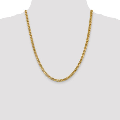 14K Yellow Gold 22 Inch 4.5mm Semi-Solid Franco With Fancy Lobster Clasp Chain Necklace