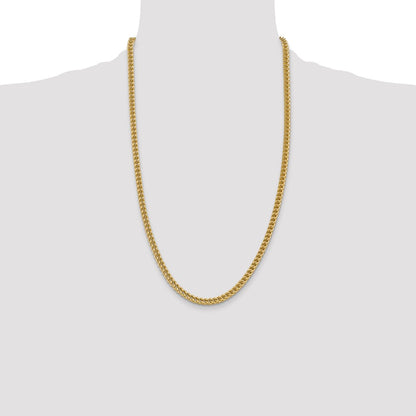 14K Yellow Gold 26 Inch 4.5mm Semi-Solid Franco With Fancy Lobster Clasp Chain Necklace