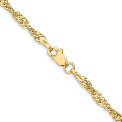 14K Yellow Gold 18 Inch 2.75mm Lightweight Singapore With Lobster Clasp Chain Necklace