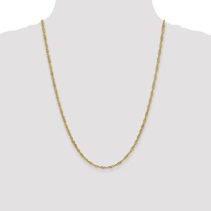 14K Yellow Gold 24 Inch 2.75mm Lightweight Singapore With Lobster Clasp Chain Necklace