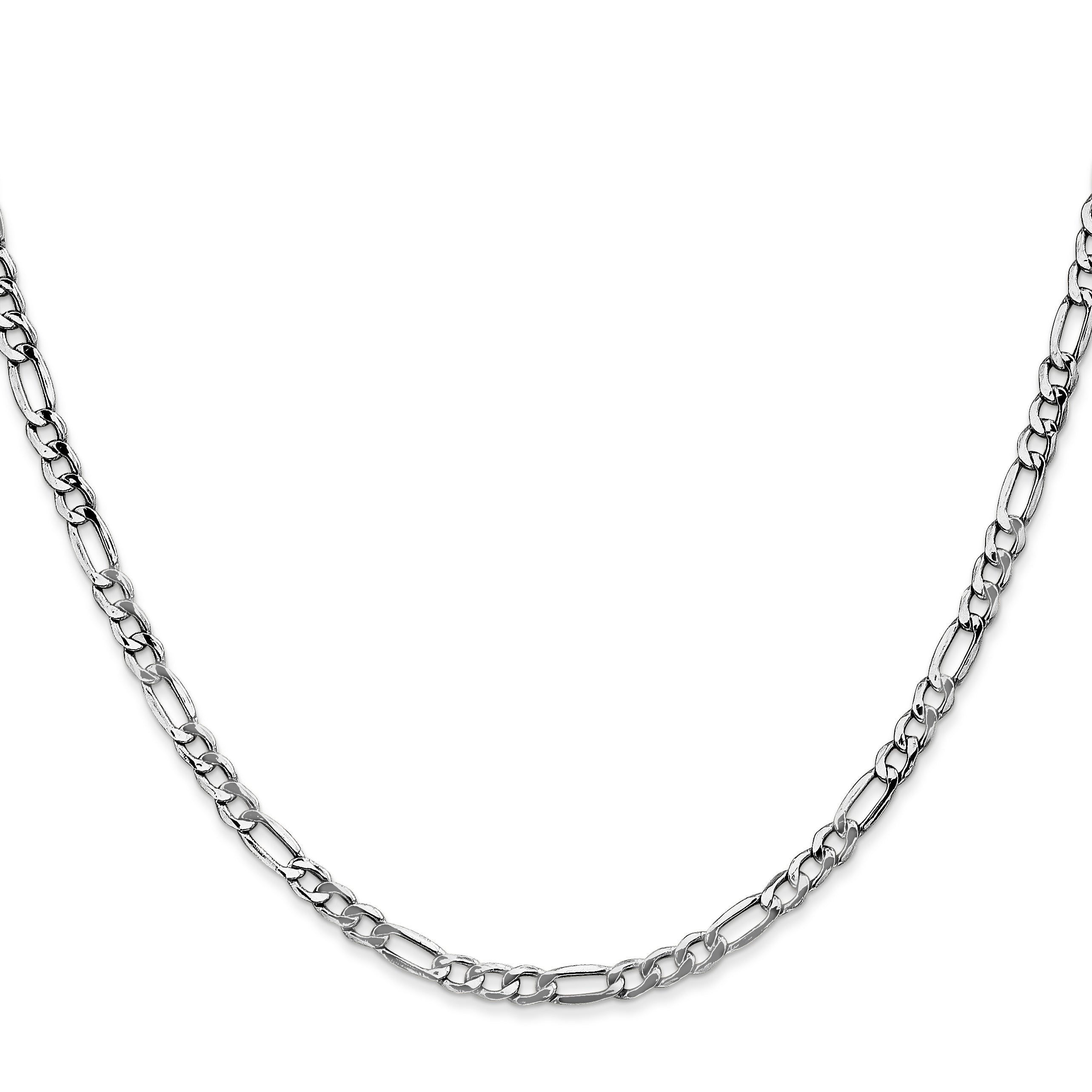 14K White Gold 20 Inch 3.5mm Semi-Solid Figaro With Lobster Clasp Chain Necklace