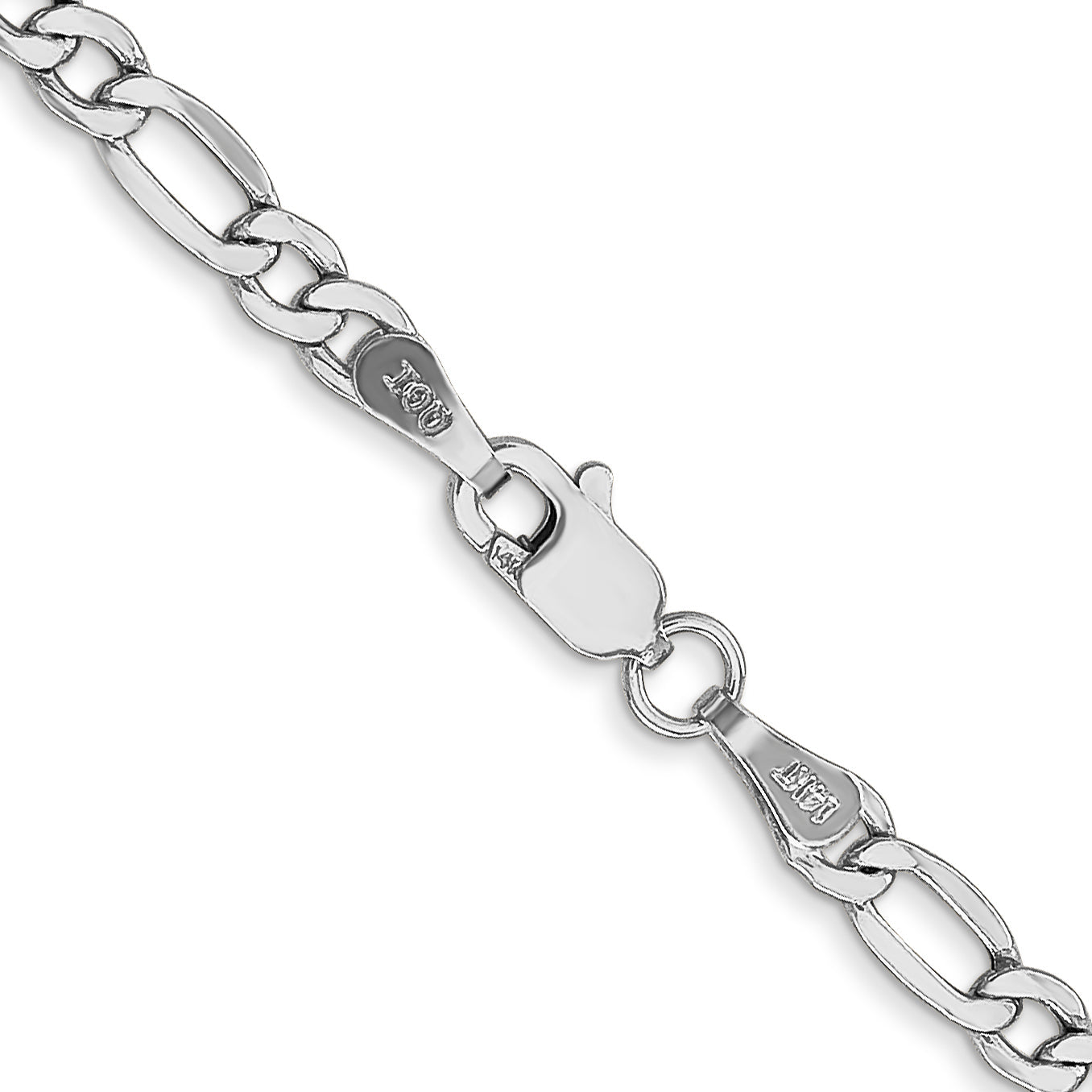 14K White Gold 20 Inch 3.5mm Semi-Solid Figaro With Lobster Clasp Chain Necklace