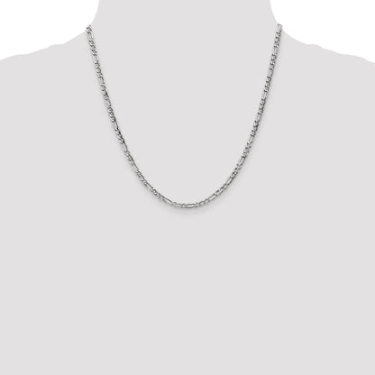 14K White Gold 20 Inch 3.5mm Semi-Solid Figaro With Lobster Clasp Chain Necklace