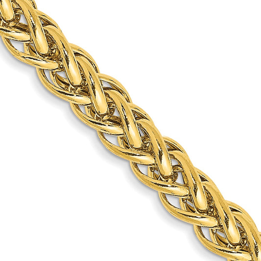 14K Yellow Gold 24 Inch 4.3mm Semi-Solid 3-Wire Wheat With Lobster Clasp Chain Necklace