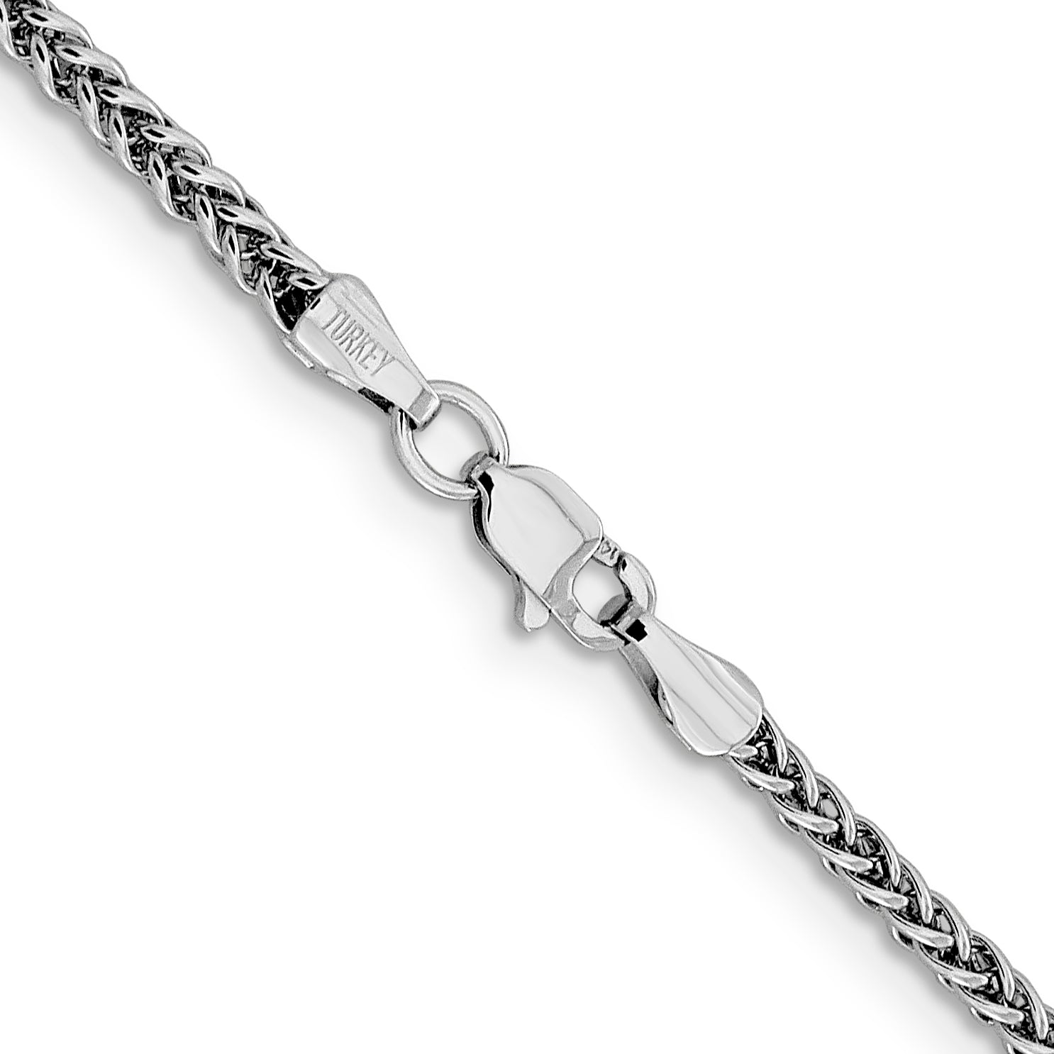14K White Gold 16 Inch 2.35mm Semi-Solid 3-Wire Wheat With Lobster Clasp Chain Necklace