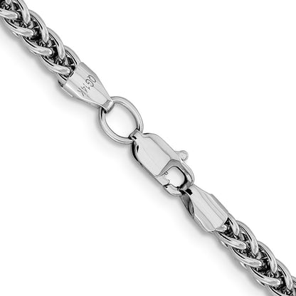 14K White Gold 24 Inch 4.3mm Semi-Solid 3-Wire Wheat With Lobster Clasp Chain Necklace