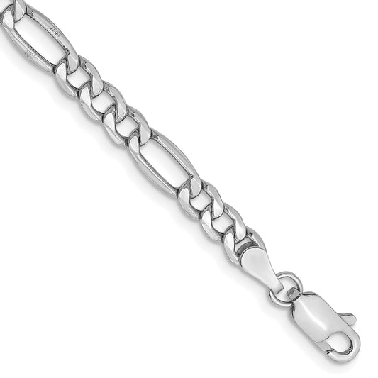 14K White Gold 7 Inch 4.4mm Semi-Solid Figaro With Lobster Clasp Bracelet