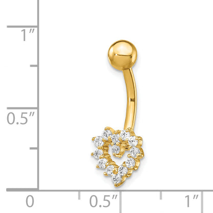 14K Yellow Gold 14 Gauge Cz Heart Belly Ring