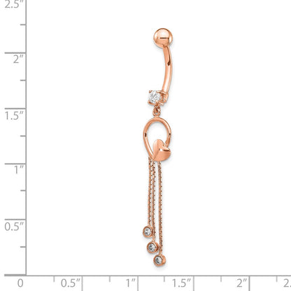 14K Rose Gold 14 Gauge Cz Heart 3-Chain Dangle Belly Ring