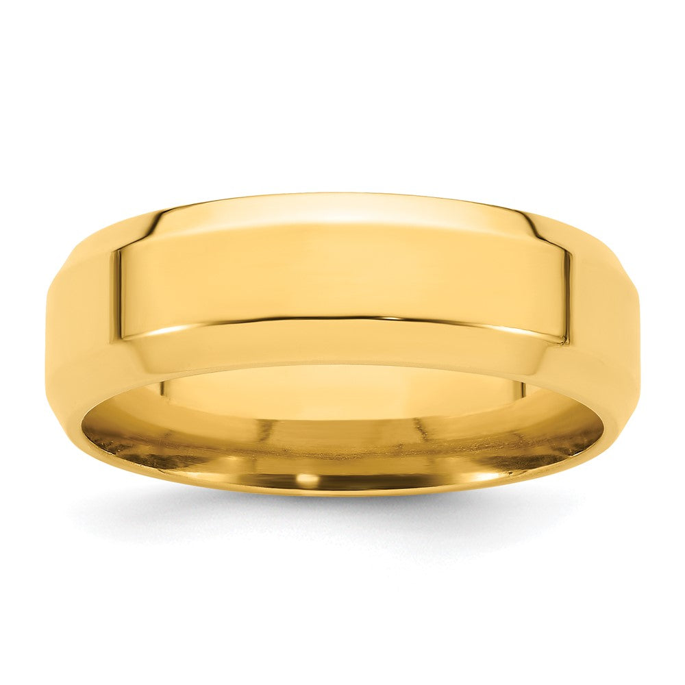 14k Yellow Gold 7mm Beveled Edge Comfort Fit Wedding Band Ring