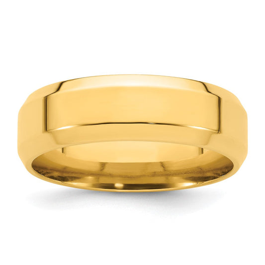 18k Yellow Gold 7mm Beveled Edge Comfort Fit Wedding Band Ring