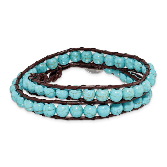 14 Inch 6mm Dyed Turquoise Leather Cord Multi Wrap Bracelet