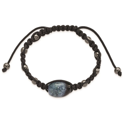 Fashion 12X18mm Amethyst Crystal Agate W/5mm Hematite Cord Adjustable Bracelet