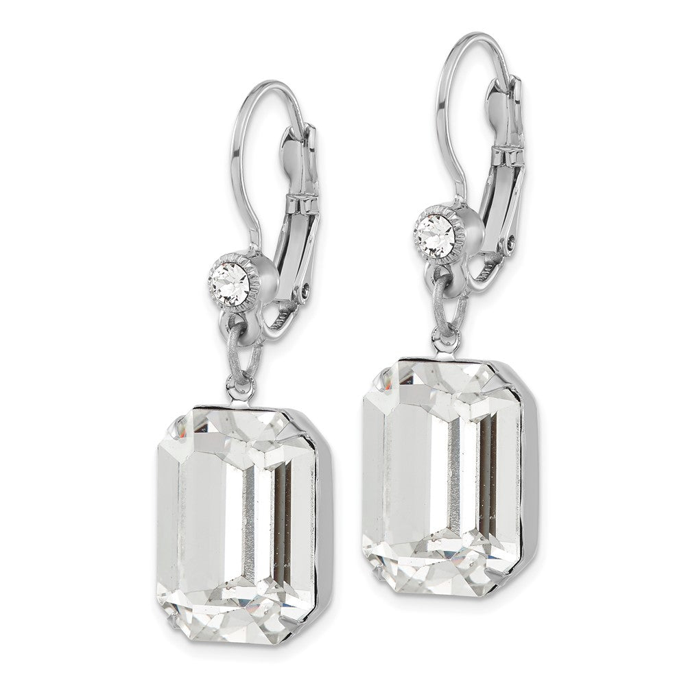 Fashion 1928 Jewelry Silver-Tone Clear Emerald Cut Crystals From Swarovski Dangle Leverback Earrings