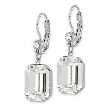 Fashion 1928 Jewelry Silver-Tone Clear Emerald Cut Crystals From Swarovski Dangle Leverback Earrings
