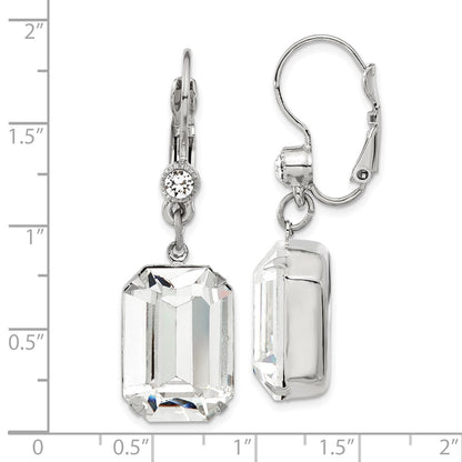 Fashion 1928 Jewelry Silver-Tone Clear Emerald Cut Crystals From Swarovski Dangle Leverback Earrings