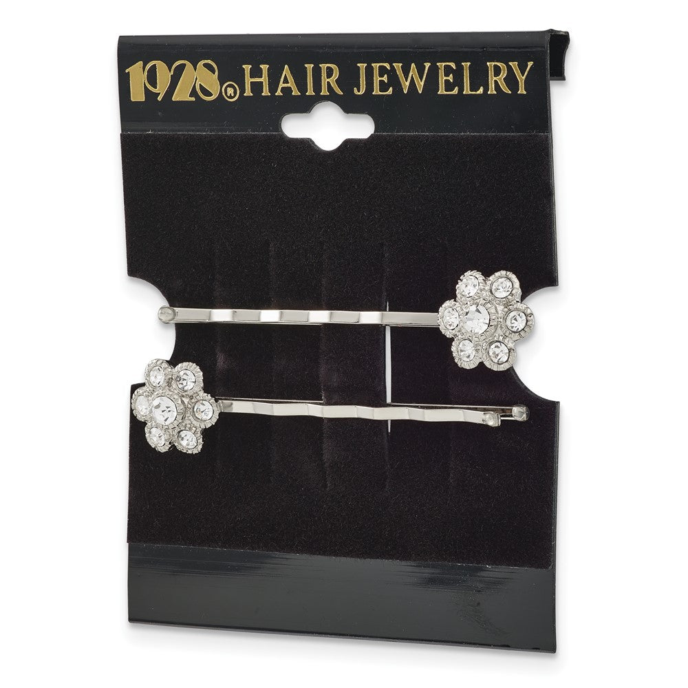Fashion 1928 Jewelry Set Of 2 Silver-Tone Clear Crystal Flower Hairpins