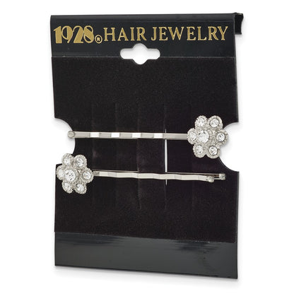 Fashion 1928 Jewelry Set Of 2 Silver-Tone Clear Crystal Flower Hairpins