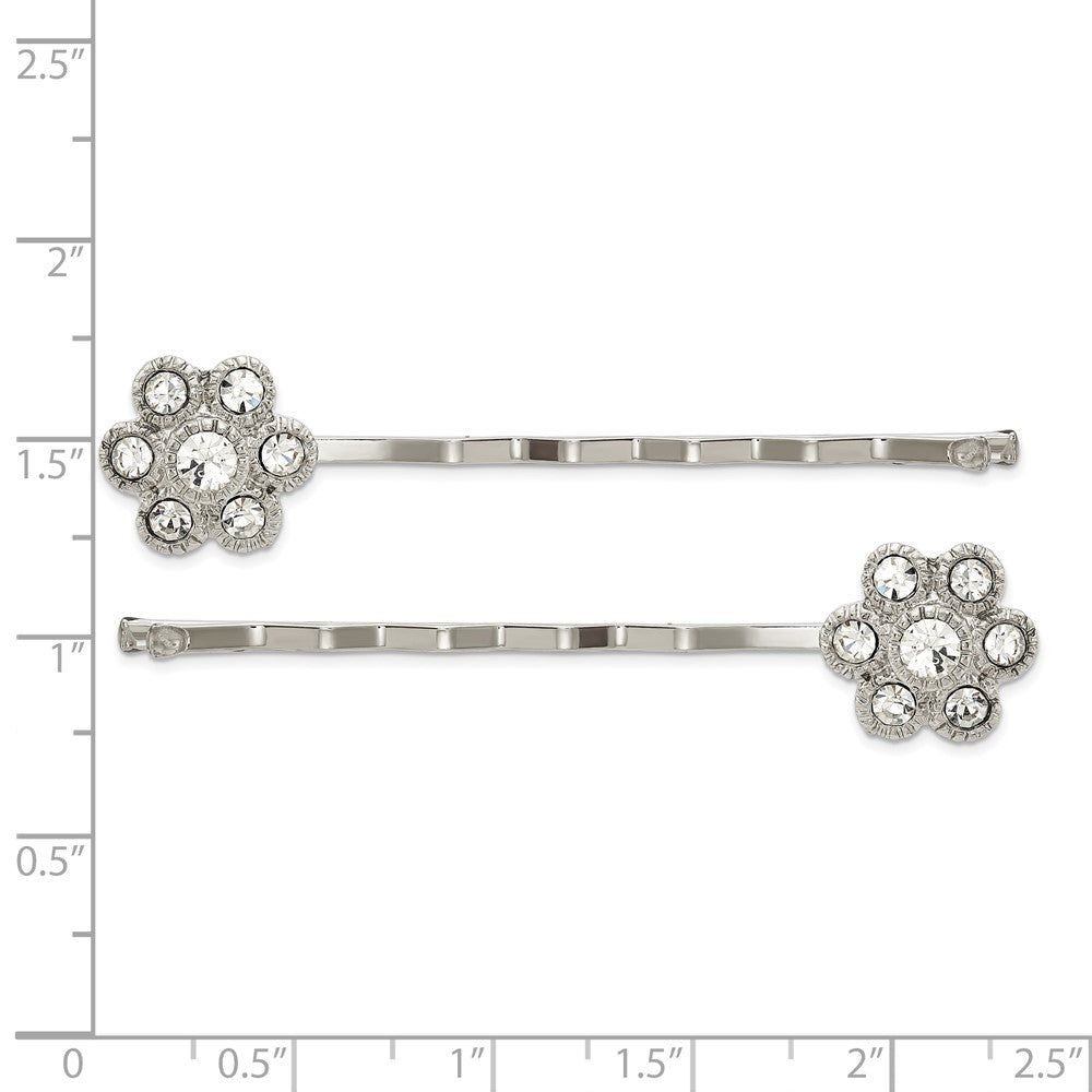 Fashion 1928 Jewelry Set Of 2 Silver-Tone Clear Crystal Flower Hairpins