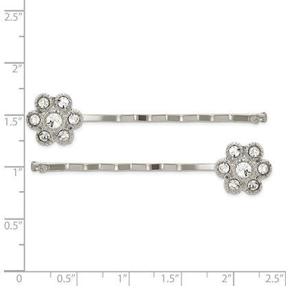 Fashion 1928 Jewelry Set Of 2 Silver-Tone Clear Crystal Flower Hairpins