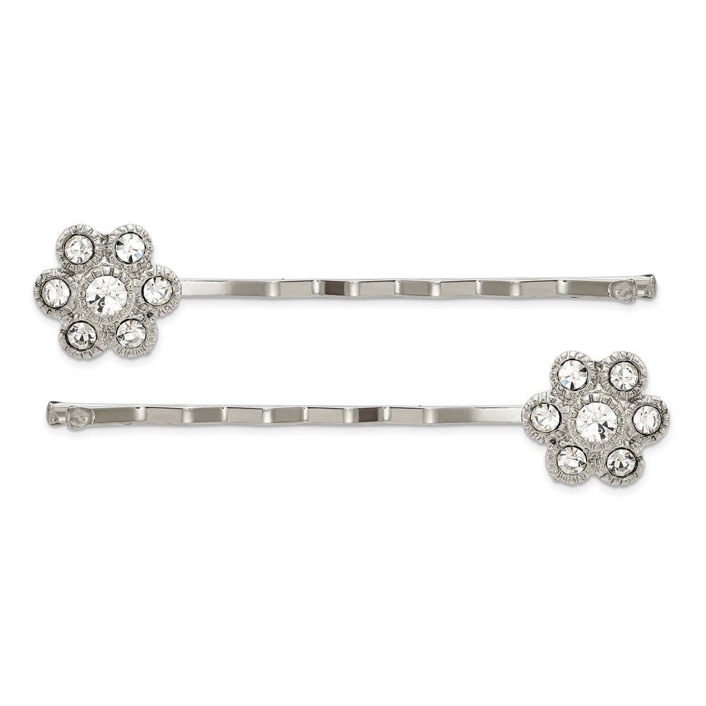 Fashion 1928 Jewelry Set Of 2 Silver-Tone Clear Crystal Flower Hairpins