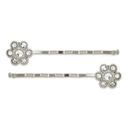 Fashion 1928 Jewelry Set Of 2 Silver-Tone Clear Crystal Flower Hairpins