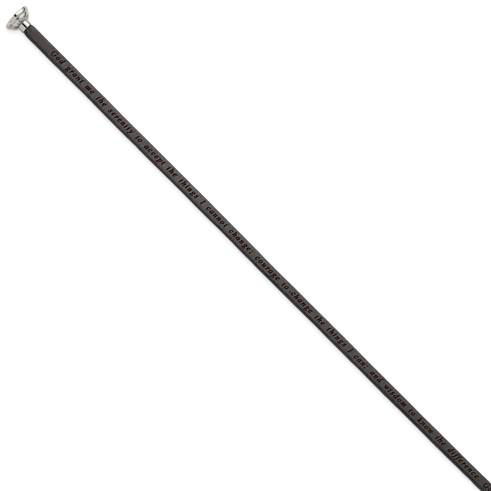 Stainless Steel Amen Lord'S Prayer Black Leather Wrap With Magnetic Clasp 21 Inch Bracelet