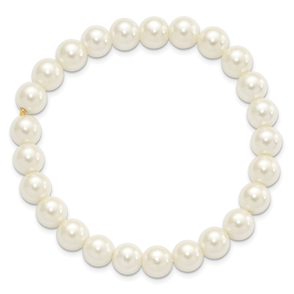 7 Inch 1928 Jewelry 8mm Ivory Imitation Pearl Stretch Bracelet