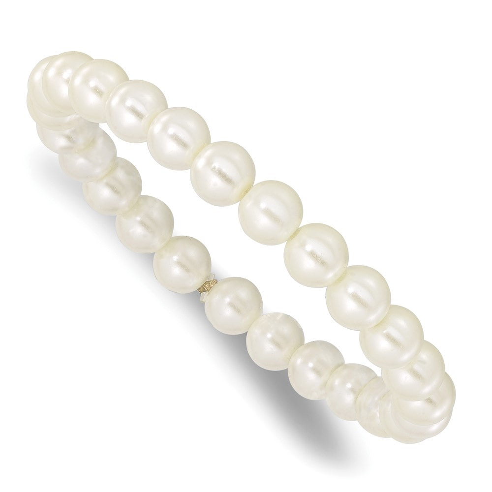 7 Inch 1928 Jewelry 8mm Ivory Imitation Pearl Stretch Bracelet