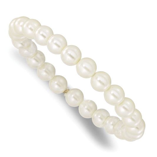7 Inch 1928 Jewelry 8mm Ivory Imitation Pearl Stretch Bracelet