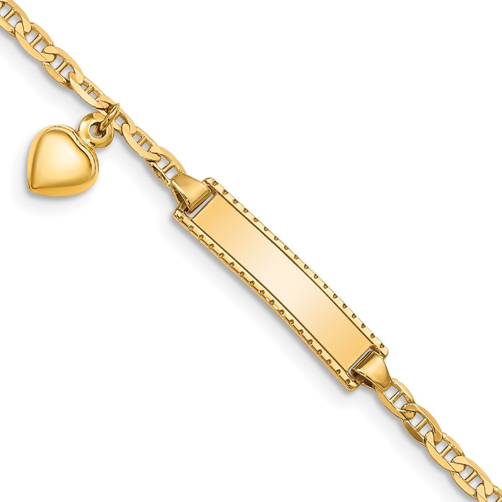 6 Inch 14K Children'S Heart Dangle Anchor Link Id Bracelet