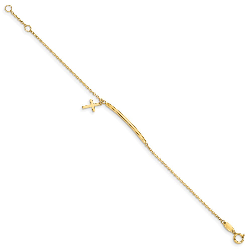 Solid 14K Yellow Gold Children's Polished Dangle Cross w/.5in ext. Bracelet