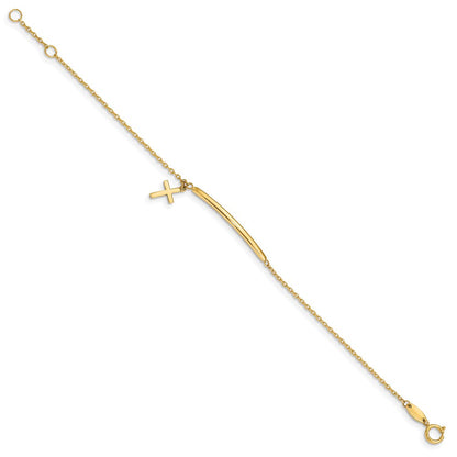 Solid 14K Yellow Gold Children's Polished Dangle Cross w/.5in ext. Bracelet