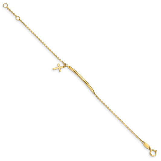 Solid 14K Yellow Gold Children's Polished Dangle Cross w/.5in ext. Bracelet
