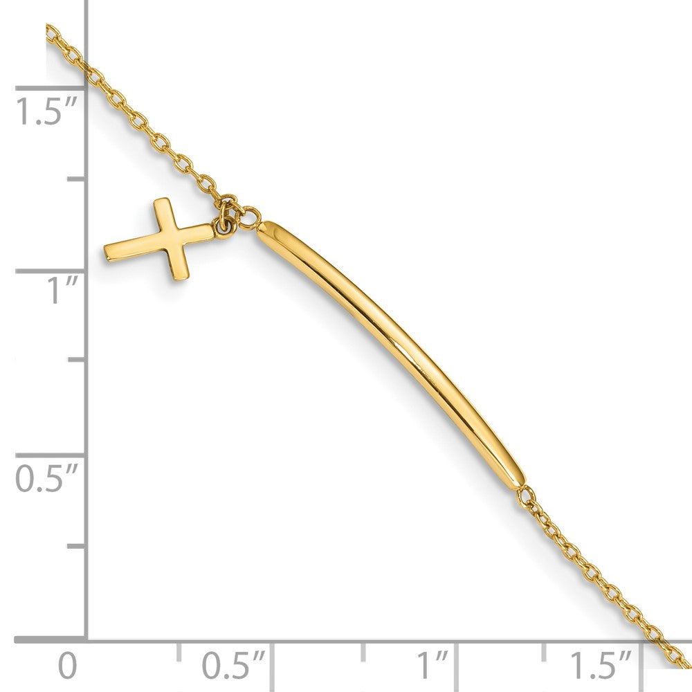 5.5 Inch 14K Children'S Polished Dangle Cross W/.5In Ext. Bracelet