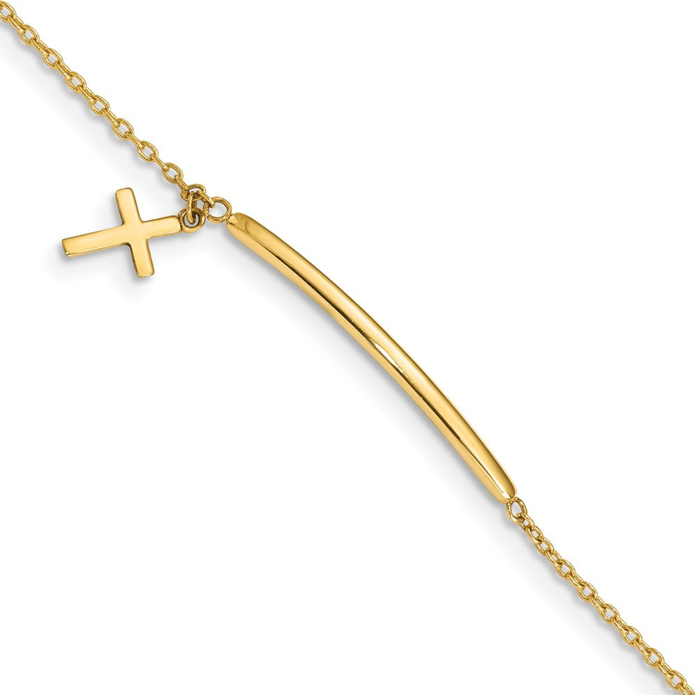 Solid 14K Yellow Gold Children's Polished Dangle Cross w/.5in ext. Bracelet