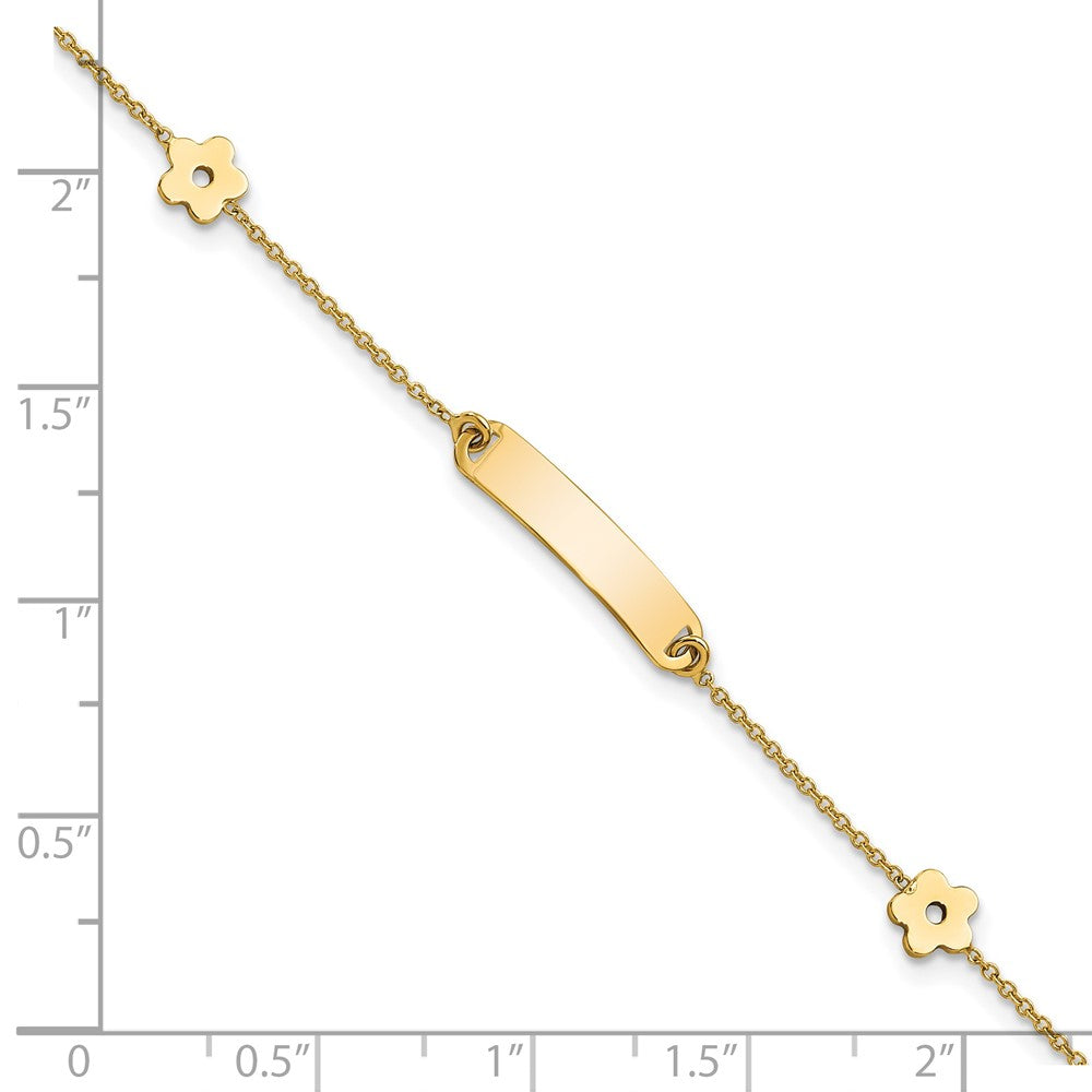 5.5 Inch 14K Polished Id With Flower Childrens Bracelet