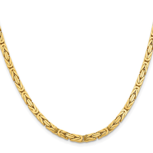 14K Yellow Gold 24 Inch 4mm Byzantine With Lobster Clasp Chain Necklace