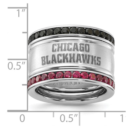 Stainless Steel Nhl Chicago Blackhawks Pink & Black Crystal Stacked Ring Set