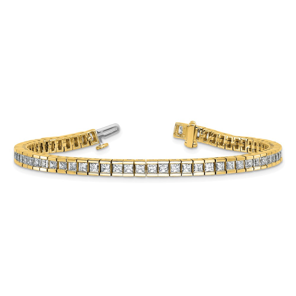 14K Yellow Gold 7 Carat Lab Grown Diamond Vs+ F+ Complete Princess Bezel Set Tennis Bracelet