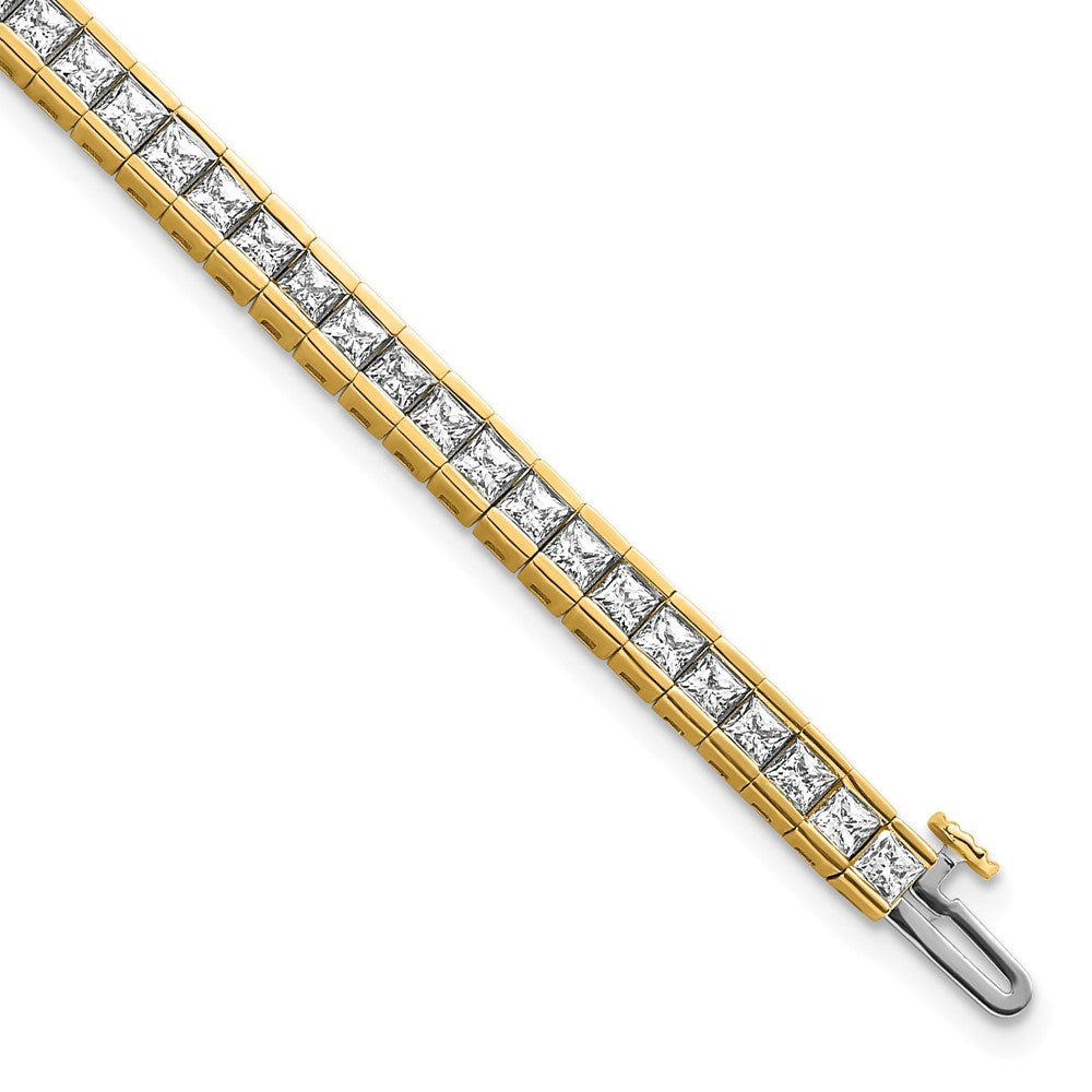 14K Yellow Gold 7 Carat Lab Grown Diamond Vs+ F+ Complete Princess Bezel Set Tennis Bracelet