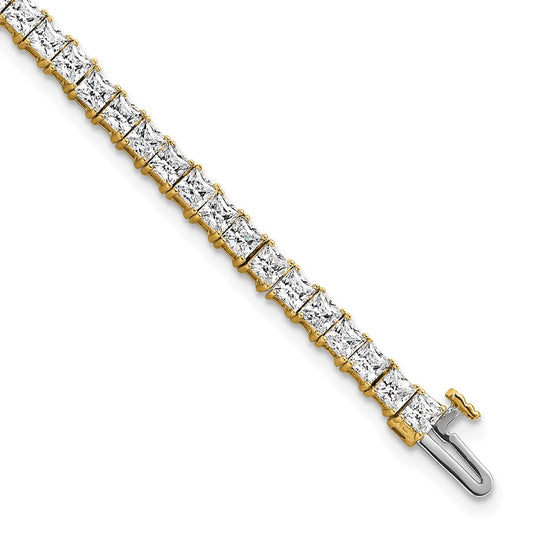 14K Yellow Gold 7 Carat Lab Grown Diamond Vs+ F+ Complete Princess Prong Set Tennis Bracelet