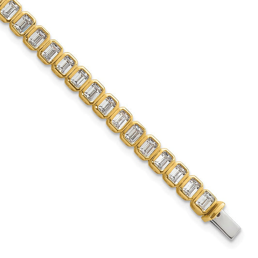 14K Yellow Gold 6 1/2 Carat Certified Lab Grown Diamond Vs/Si+ G+ Emerald Bezel Set Tennis Bracelet
