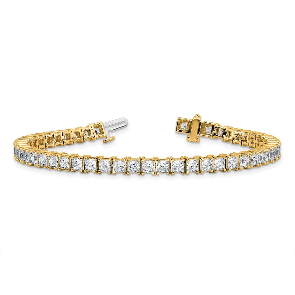 14K Yellow Gold 10 Carat Lab Grown Diamond Vs+ F+ Complete Princess Prong Set Tennis Bracelet