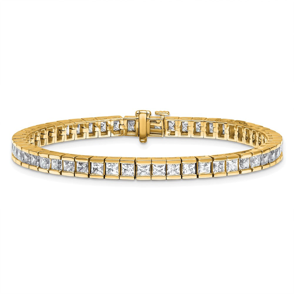 14K Yellow Gold 10 Carat Lab Grown Diamond Vs+ F+ Complete Princess Bezel Set Tennis Bracelet
