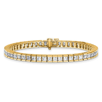 14K Yellow Gold 10 Carat Lab Grown Diamond Vs+ F+ Complete Princess Bezel Set Tennis Bracelet