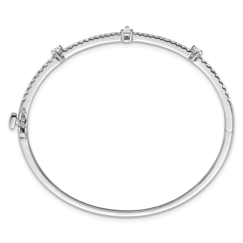 14k White Gold 1 1/4 Ct. Lab Grown Diamond VS/SI+ G+ Round and Pear Hinged Bangle Bracelet
